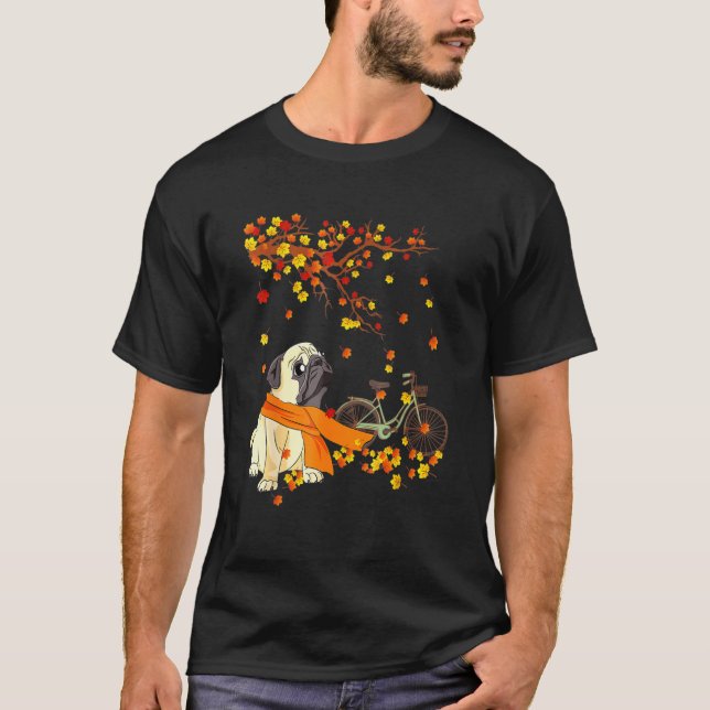 Camiseta Tirar Perro En Las Calabazas Bicicleta Otoño Caída (Anverso)