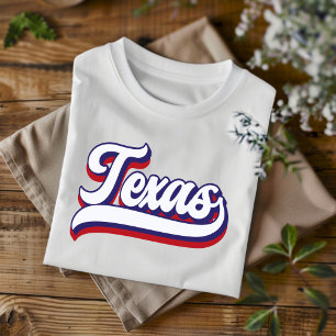 Camiseta Tiras de escritura azul y blanca roja de Texas