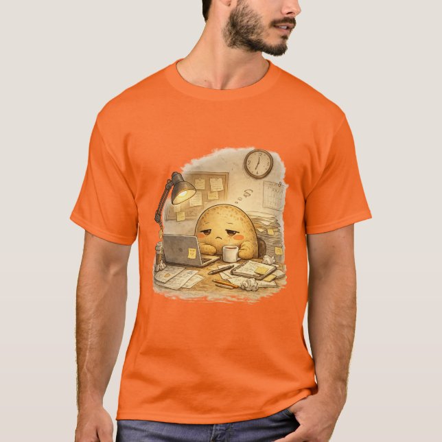 Camiseta Tired Office Potato Slouched Desk Cartoon Illustra (Anverso)