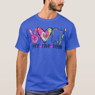 Camiseta Tiro Dye Peace Love Dental Assistant Hygienist Den