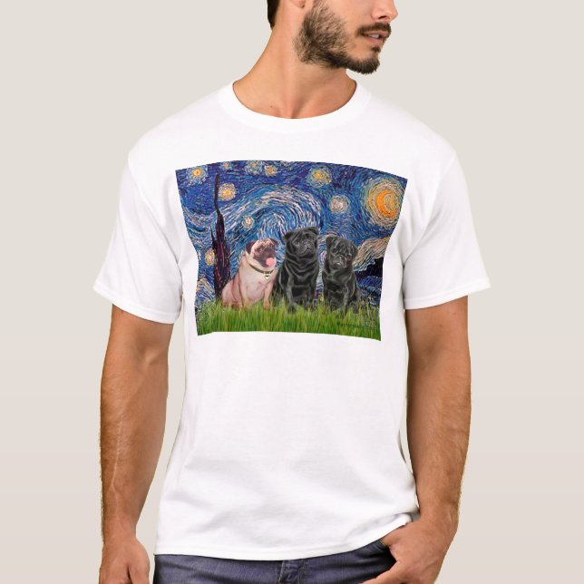 Camiseta Tiro Pug (1F,2B) - Noche estrellada (Anverso)