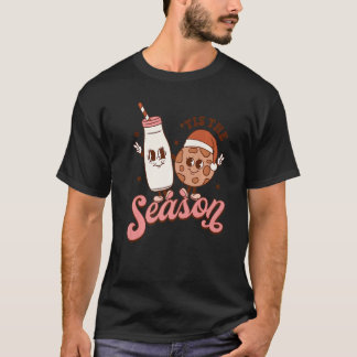 Camiseta Tis the Season Christmas Milk and Cookies Retro