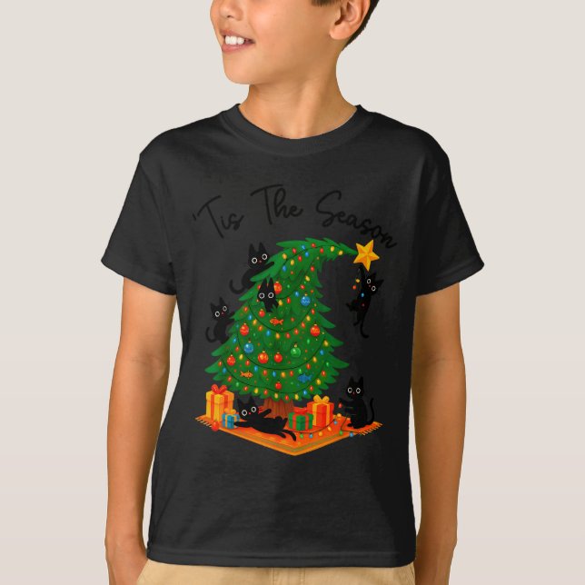 Camiseta Tis The Season Christmas Tree Cute Black Cat Match (Anverso)