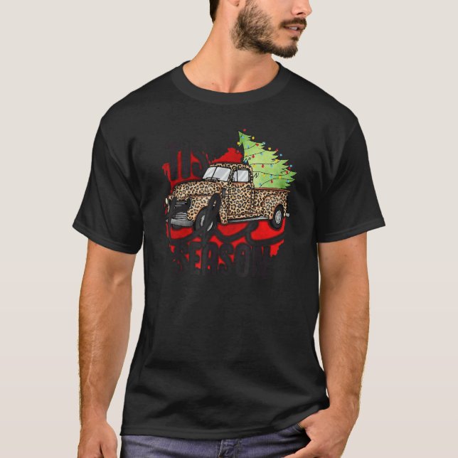 Camiseta Tis The Season Christmas Tree Lights on Leopard Tr (Anverso)