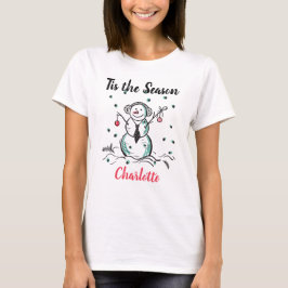 Camiseta Tis The Season Doodle Snowman Snowflakes Christmas