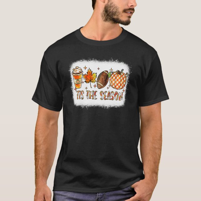 Camiseta Tis the Season Football Halloween Pumpkin Coffee R (Anverso)
