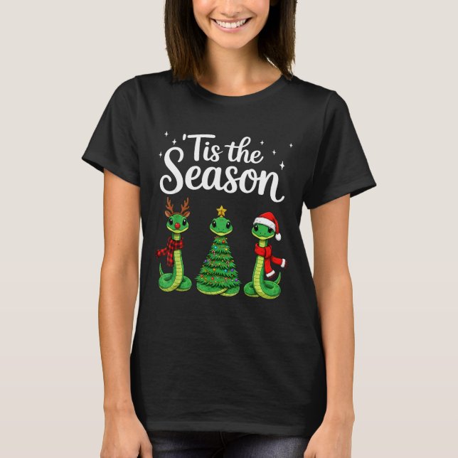 Camiseta Tis The Season Green Snake Christmas Santa  (Anverso)