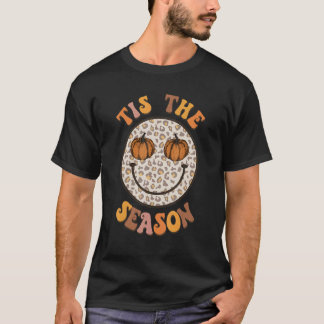 Camiseta Tis The Season Happy Face Leopard Fall Vibes Autum