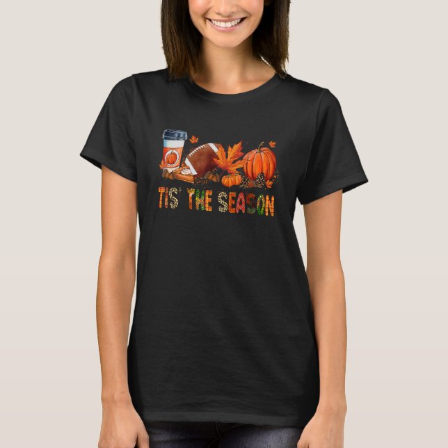 Camiseta Tis' The Season Leopard Pumpkin Football Halloween (Anverso)