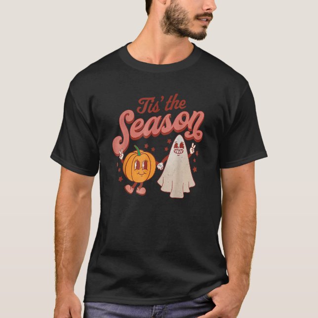 Camiseta Tis The Season Pumpkin Boo 60s 70s Hippie Hallowee (Anverso)