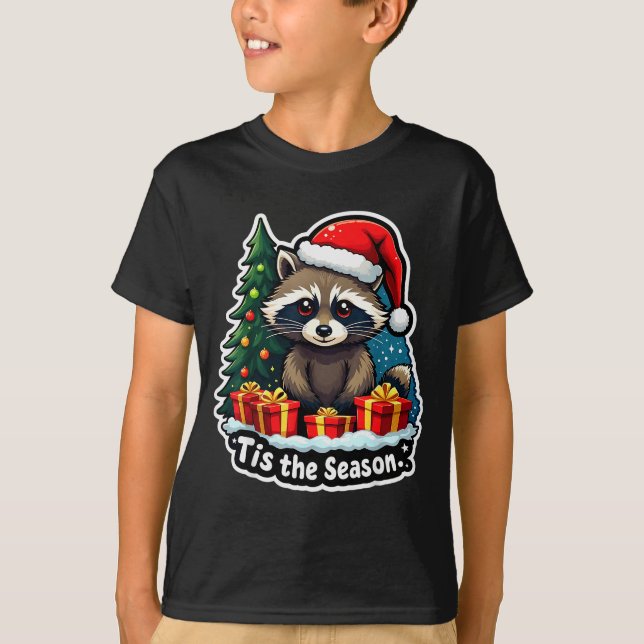 Camiseta Tis The Season Racoon Christmas Tree Festive Xmas  (Anverso)