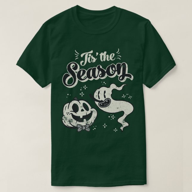 Camiseta Tis' the Season Skeleton Ghost Retro Halloween Cos (Diseño del anverso)