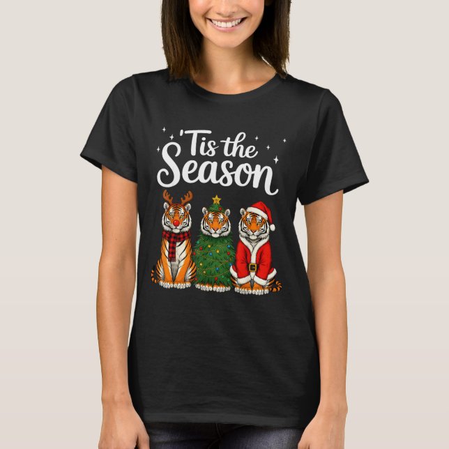 Camiseta Tis The Season Tiger Christmas Santa Safari Animal (Anverso)