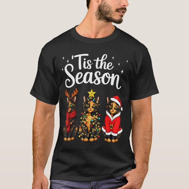 Camiseta Tis The Season Tortoiseshell Cat Christmas Santa  (Anverso)