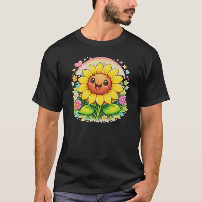 Camiseta 🌻 Title Cute Smiling Sunflower Rainbow Garden (Anverso)
