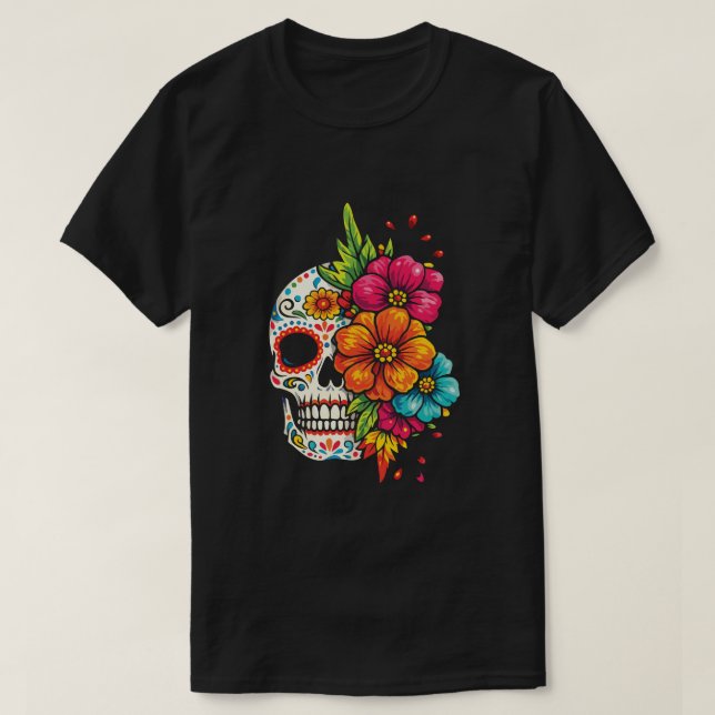 Camiseta Title: Día de los Muertos Floral Skull (Diseño del anverso)