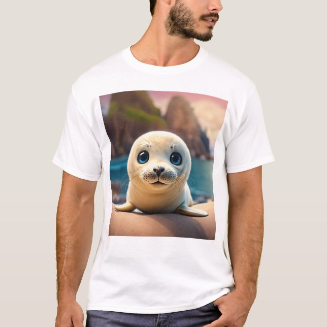 Camiseta **Título:** 3D Baby Seal Character Design **. (Anverso)