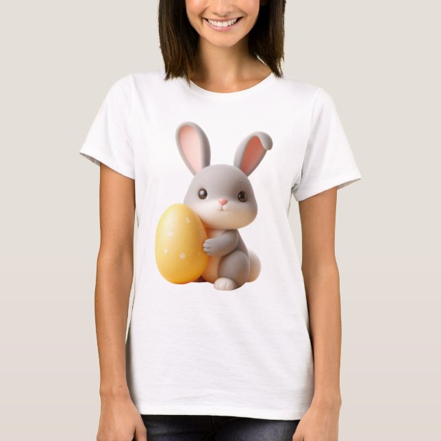 Camiseta Título: Conejo de Pascua 3D con un huevo vibrante (Anverso)