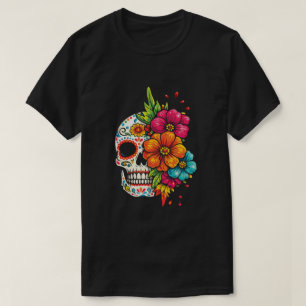 Camiseta Título: Cráneo Floral Día de los Muertos