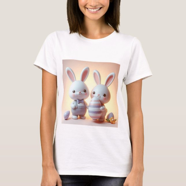 Camiseta Título: Encantador conejo de Pascua 3D con huevo f (Anverso)