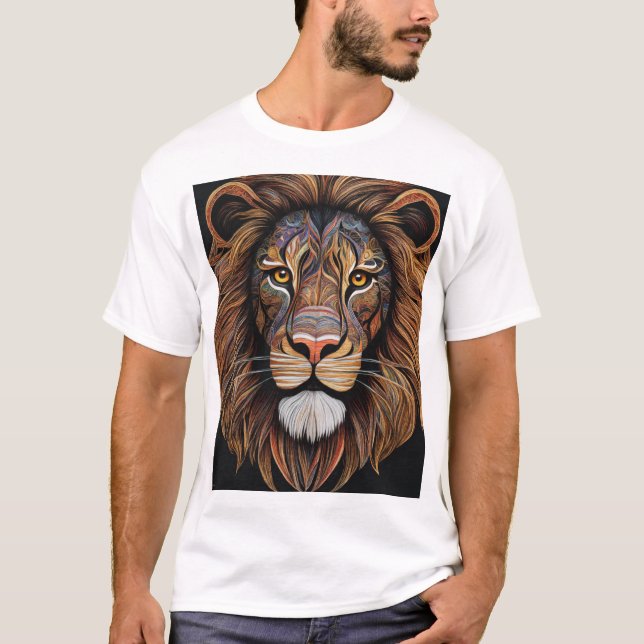 Camiseta Título: Majestic Geometric Lion T-Shirt Descriptio (Anverso)