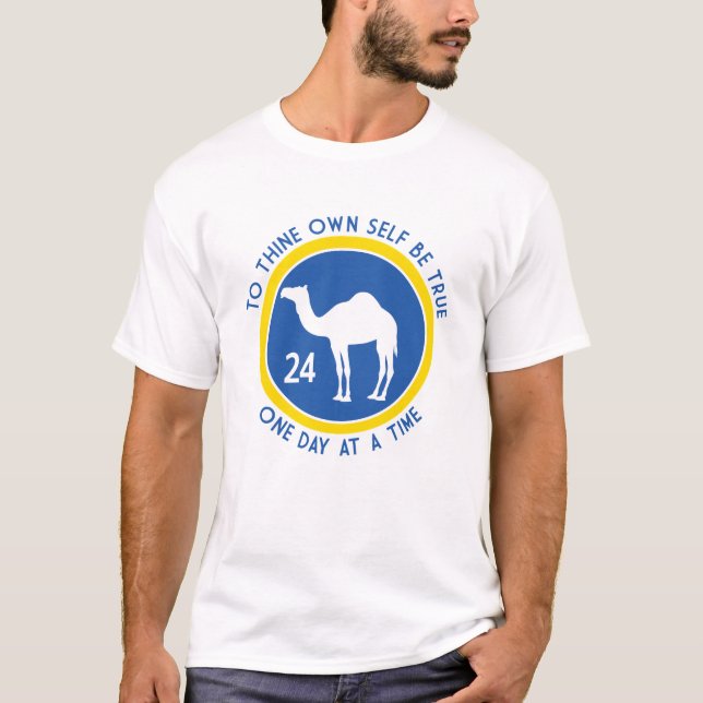Camiseta To Thine Own Self – Azul/Amarillo (Anverso)