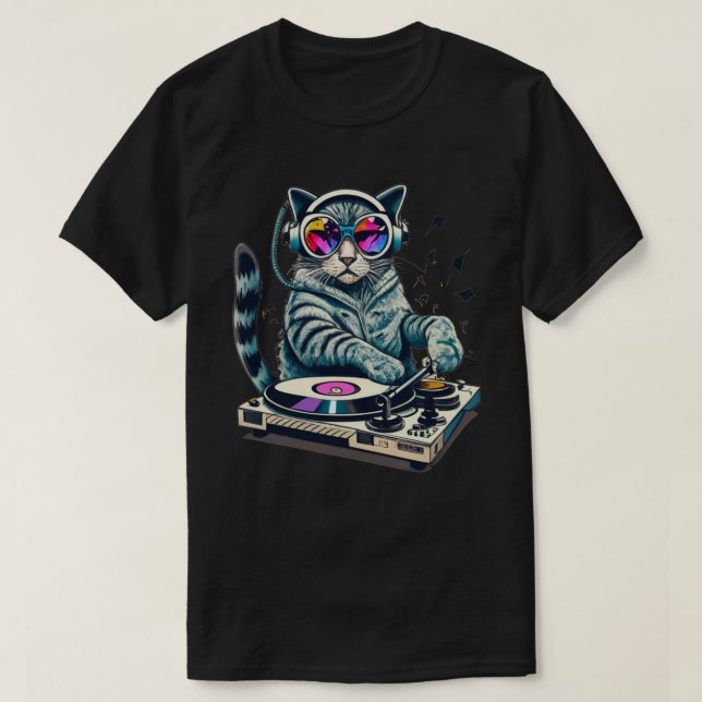 Camiseta Tocadiscos mezclador DJ Cat (Diseño del anverso)