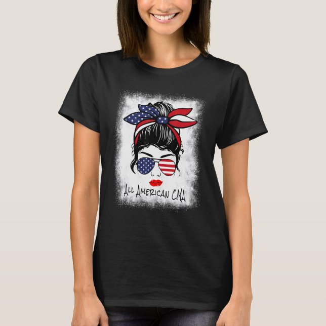 Camiseta Toda La Enfermera De Cma Americana Messy Bun 4 De  (Anverso)