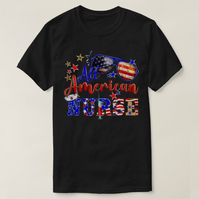 Camiseta Toda la enfermera norteamericana 4 de julio Patrió (Diseño del anverso)