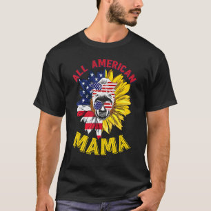 Camiseta Toda la Mamá Estadounidense Bandera Messy Bun Skul