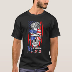 Camiseta Toda la Mamá Estadounidense Bandera Messy Bun Skul