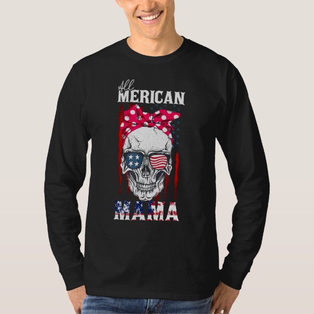Camiseta Toda la mamá norteamericana Skull Mom American Fla (Anverso)