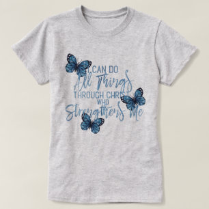 Camiseta Todas las cosas con diseño azul de la mariposa de