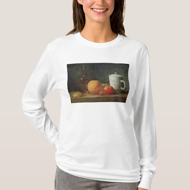 Camiseta Todavía vida con la botella de la fruta y de vino (Anverso)