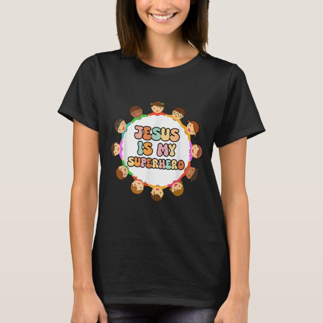 Camiseta Toddler Girls Jesus Is My Superhero Christian Sist (Anverso)