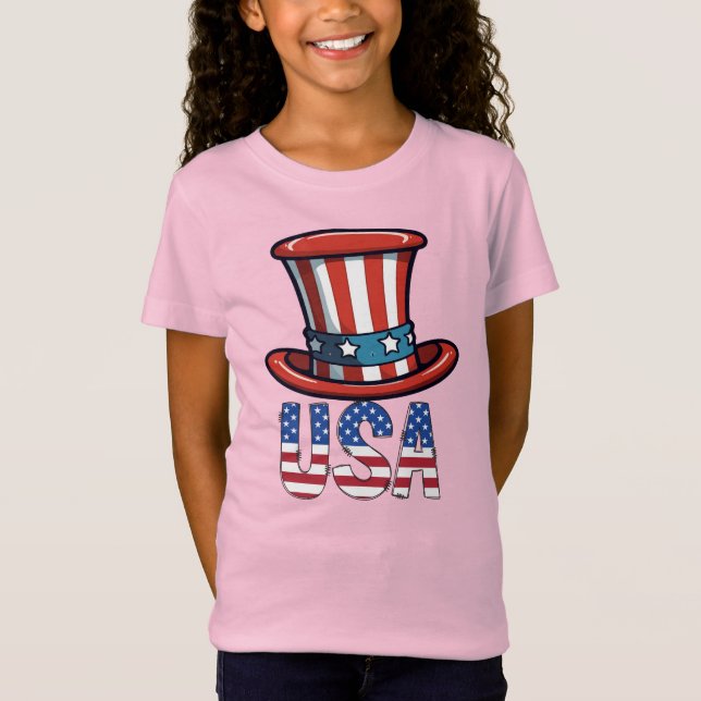 Camiseta Toddler Girls' Patriotic USA Star Butterfly Pink  (Anverso)