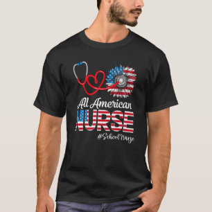 Camiseta Todo Enfermera Escolar Americana Girasol Patriota