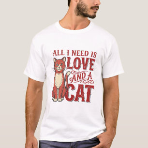 Camiseta Todo lo que necesito es amor y un gato Diseño vint