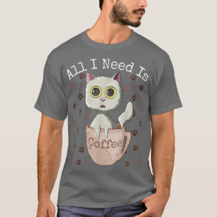 Camiseta Todo Lo Que Necesito Es Café Gracioso Gato Vintage