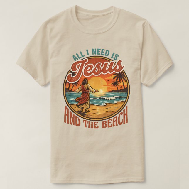 Camiseta Todo lo que necesito es Jesús y la playa | Playa c (Diseño del anverso)