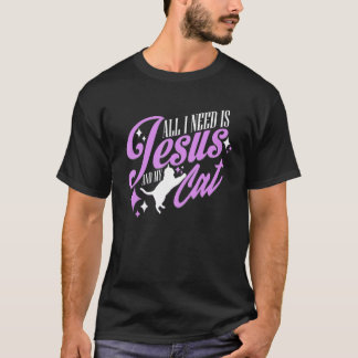 Camiseta Todo lo que necesito es Jesús y mi gato religioso 