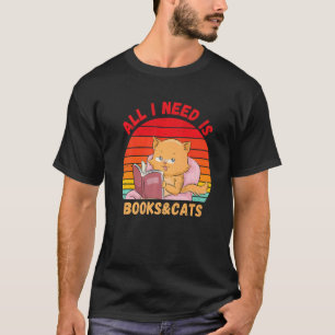 Camiseta Todo lo que necesito son libros y gatos gato y lib