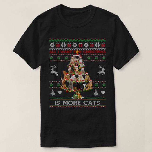 Camiseta Todo Lo Que Quiero De Los Navidades Es Más Gatos F (Diseño del anverso)
