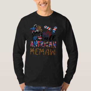 Camiseta Todo Memaw Americano Messy Bun Leopard Bandera De