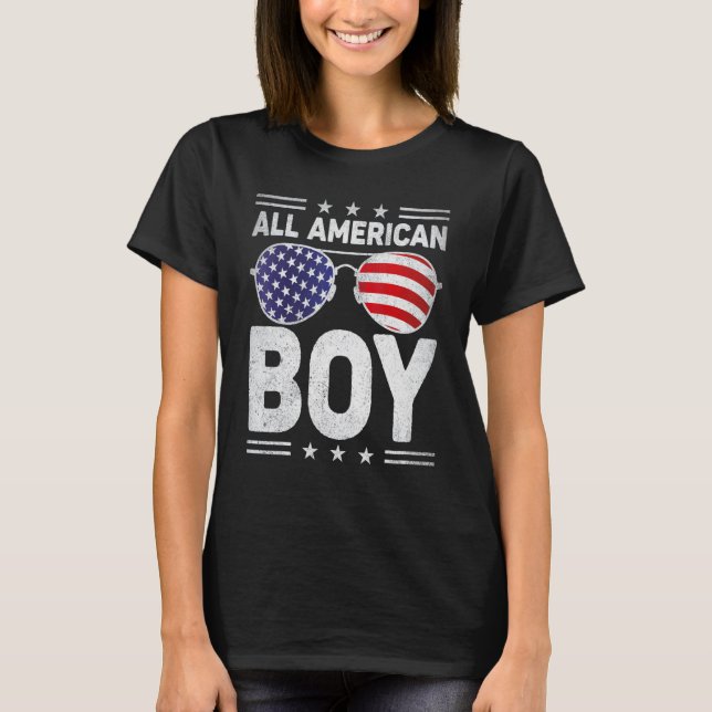 Camiseta Todo Niño Americano 4 De Julio Gafas De Sol Bander (Anverso)
