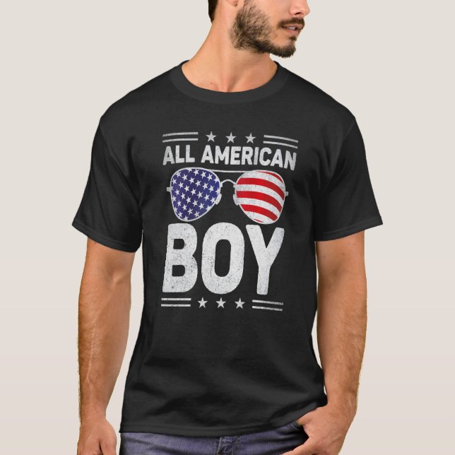 Camiseta Todo Niño Americano 4 De Julio Gafas De Sol Bander (Anverso)