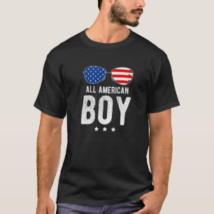 Camiseta Todo Niño Americano Con Gafas De Sol Y Bandera Est