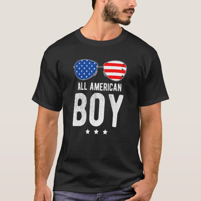 Camiseta Todo Niño Americano Con Gafas De Sol Y Bandera Est (Anverso)