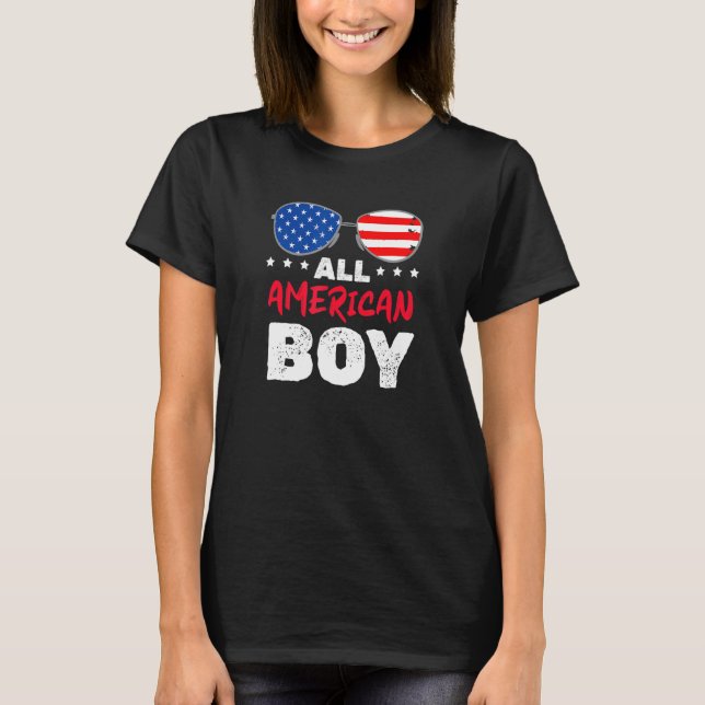 Camiseta Todo Niño Americano Con Gafas De Sol Y Bandera Est (Anverso)