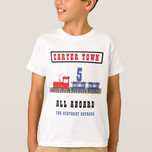 Camiseta Todos a bordo de edad conocida azul roja del tren